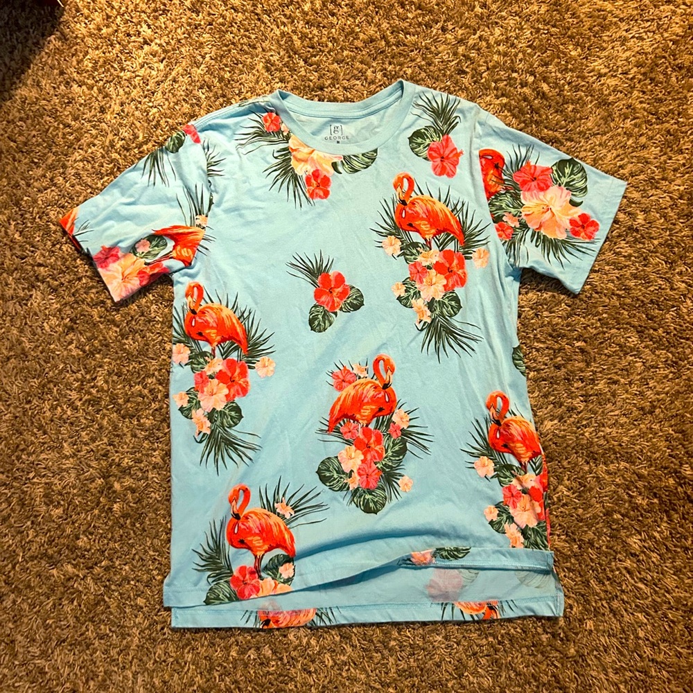 George Flamingo And Flowers  T-Shirt For Men